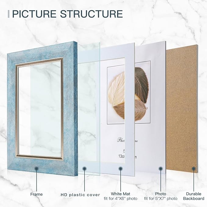 XUANLUO 5x7 Picture Frames Set of 4 Rustic Retro Photo Frame with HD Plastic Cover for Wall Mount and Tabletop Display Family Friends Wedding Gift