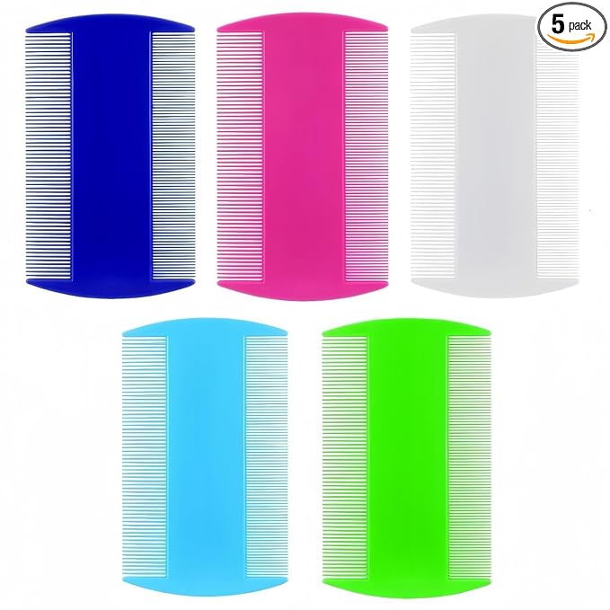 Yumflan 5 Pack Fine Tooth Flea Comb for Cats, Dogs & Puppies | Double Sided Design, Assorted Colors, Durable Plastic, Smooth Rounded Teeth, Easy to Clean, Ideal for Daily Grooming