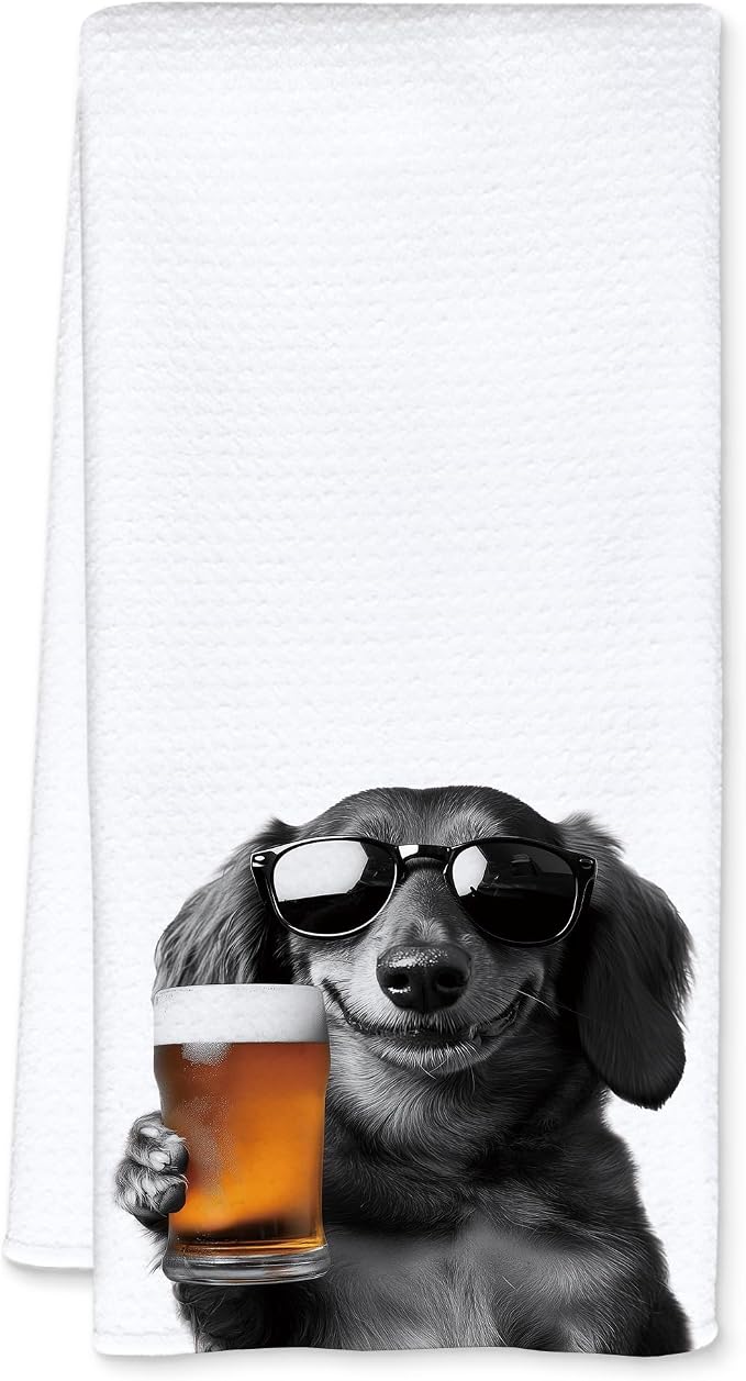 Funny Dachshund Beer Kitchen Towels, Dachshund Gifts Dish Tea Towels for Kitchen Decor, Bar Towel for Bartender Kitchen, Beer Lover Gift, 16x24 Inch