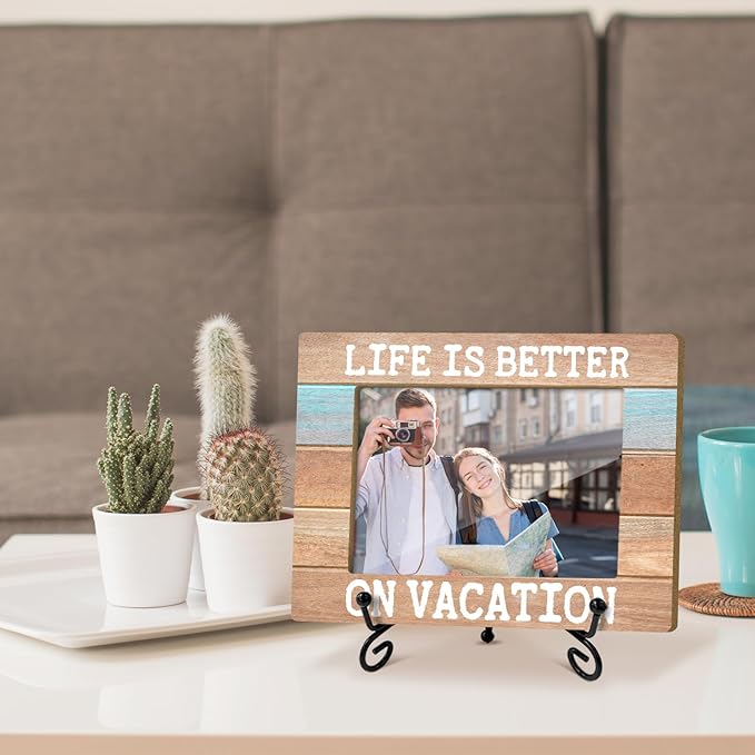 Life Is Better On Vocation Wood Photo Frame for Friends BFF Women Men, Beach House Picture Frame 4 x 6 Tabletop Display Vacation Gifts for Couple, Home Office Living Room Holiday Decors -14