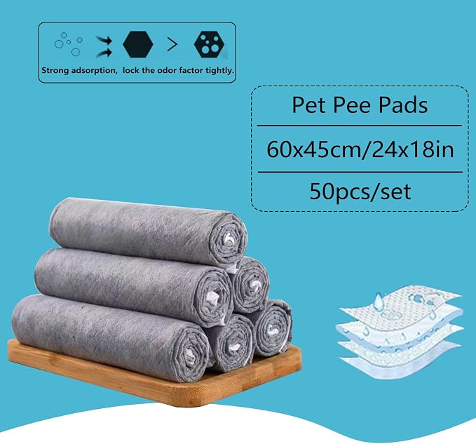 Guinea Pig Pee Pads, Disposable Rabbit Cage Liners, Charcoal Odor Controlling Absorbent Waterproof Pee Pads for Hamster, Bunny, Ferret, Chinchilla and Other Small Animals (24" x 18", 50 PCS)