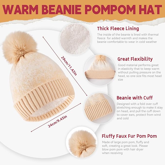 Womens Winter Beanie Hat Scarf Gloves Fuzzy Socks 4 In 1 Set Thermal Fleece Knitted Hat Warm Long Scarf Cold Weather