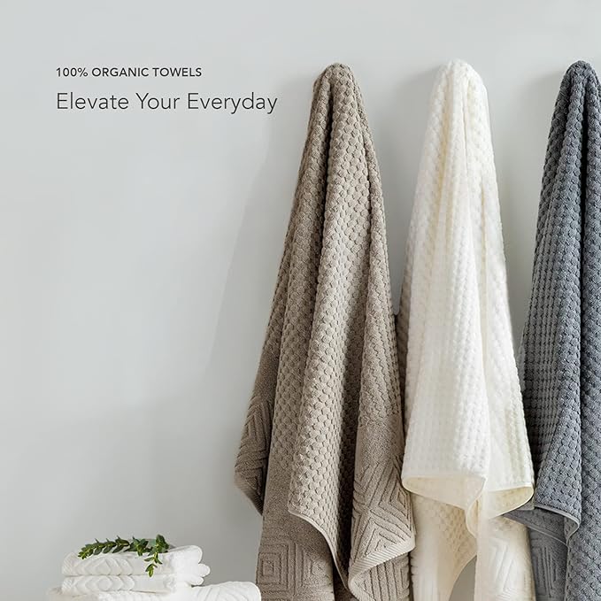 Texere 100% Organic Cotton Diamond Jacquard 700 GSM Luxury Bath Towel Sets - Ultra Soft and Absorbent Hotel and Spa Quality (Diamond, Black, 2 Bath & 2 Hand Towels)