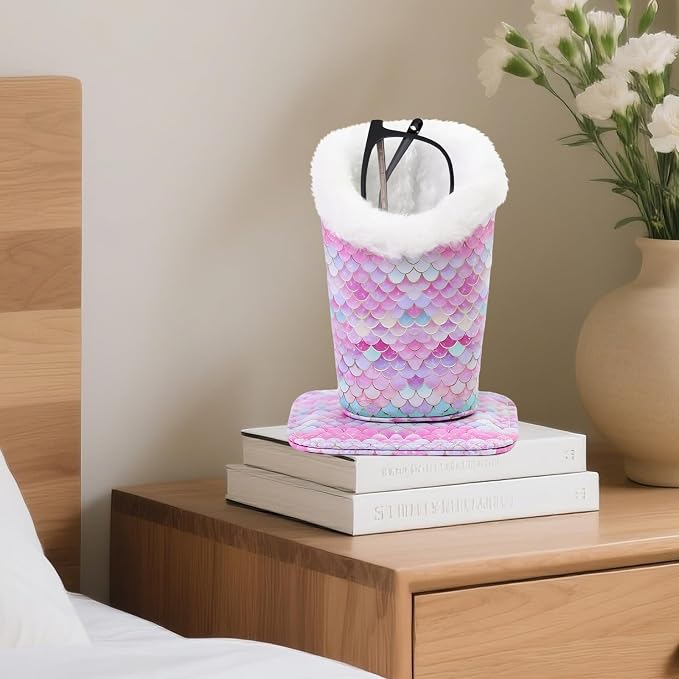 Plush Lined Eyeglasses Holder, Cute Magnetic PU Leather Glasses Stand Case for Women Men Kids