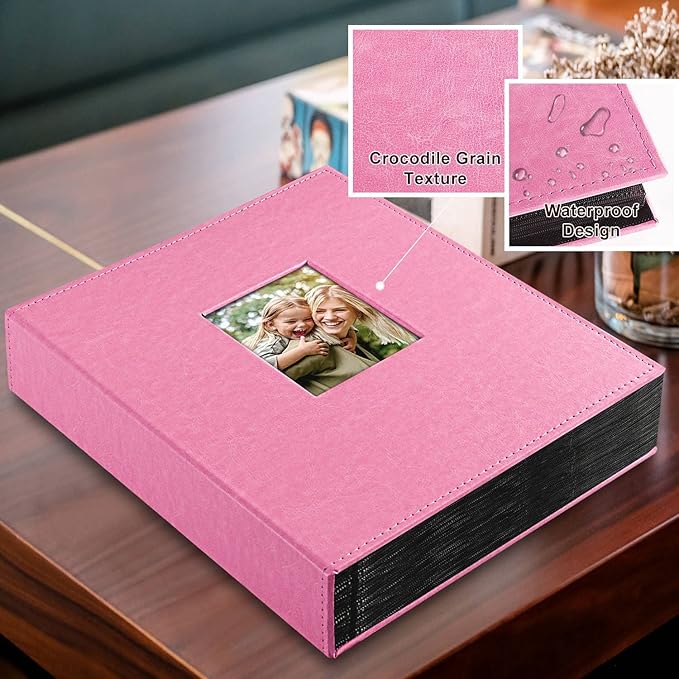 Ywlake Photo Album 4x6 400 Pockets, Leather Photo Albums Holds 400 Vertical Pictures Only Pink