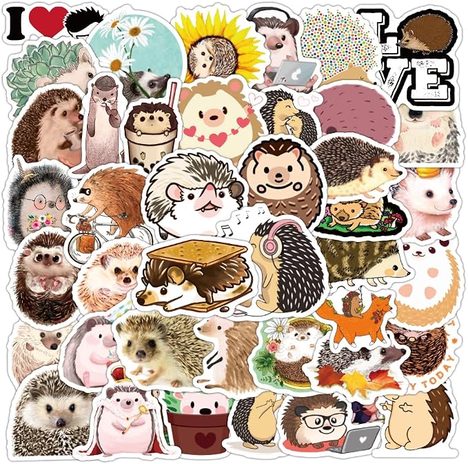 60Pcs Cute Hedgehog Stickers, Kawaii Cute Hedgehog Sticker for Kids, Vinyl Waterproof Sticker for Water Bottles Laptop Phone, Hedgehog Decal, Gifts for Kids Teens Girls