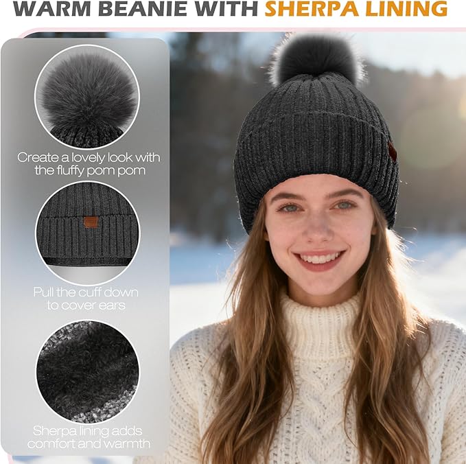 Winter Hats Gloves Scarf Set for Women, Beanie Hat Headband Ear Warmer, Infinity Scarf Touchscreen Gloves for Cold Weather