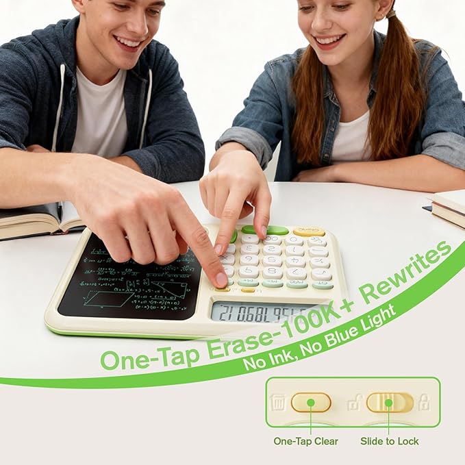 Desk Basic Calculator with Notepad for School ROATEE Cute Simple Big Button Standard Kawaii Calculator for Desk Back to School Supplies Non Scientific Calculator Green Basic Calculators for Students