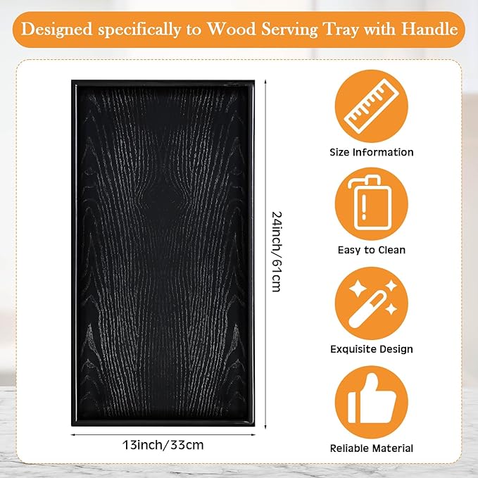 Mumufy 24 x 13 Inch Rectangle Walnut Wood Ottoman Tray Natural Handmade Decorative Serving for Tea Coffee Classic Wooden Walnut Living Room Cafe (Black)