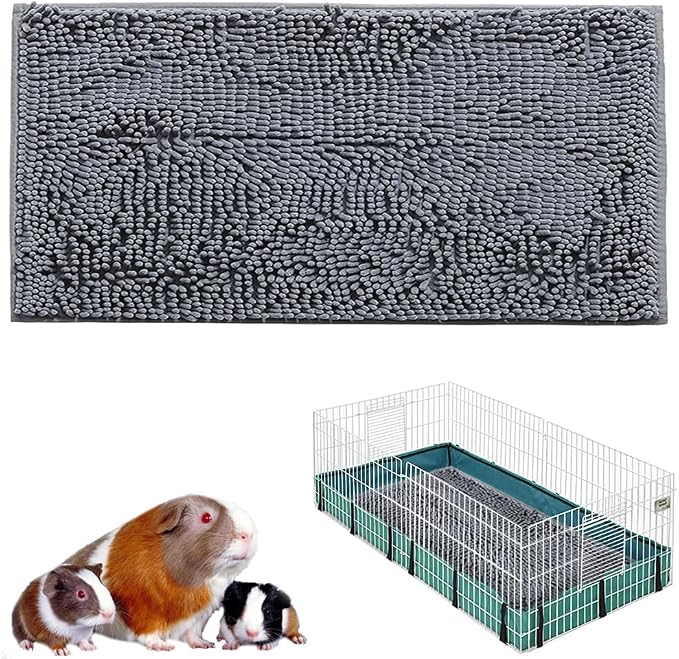 Guinea Pig Fleece, 47x24 in Cage Liner, Washable Non-Slip Mat（Grey） | Chenille fleece, absorbent 3-layer design, non-slip TPR backing, machine washable, for small animal cages