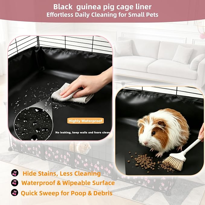 DZWLKJ Waterproof Guinea Pig Cage Liner,Washable Tarp Bottom Base,Cherry Graphic,28"x70", Reusable for Rabbit, Chinchilla, Hedgehog, Ferret & Other Small Animals.