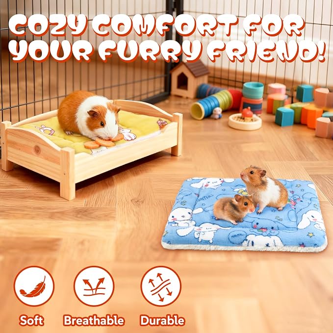 2 Pcs Guinea Pig Bed, Washable Rabbit Bunny Bed Mat Soft Small Animal Winter Bed Pads Sleeping Pads for Rat Chinchilla Hedgehog Hamster Squirrel Ferret (13 x10 inch)