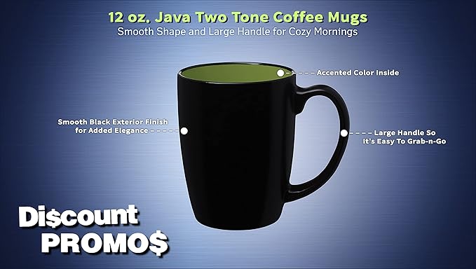 DISCOUNT PROMOS 10 Java Two Tone Coffee Mugs Set, 12 oz. - Stoneware, Durable, Easy Grip - BLACKLIME