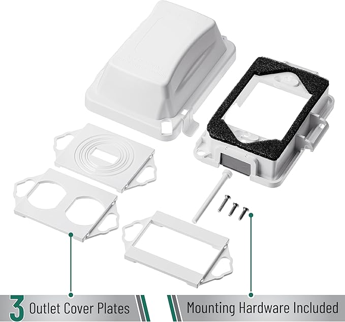 Bates Choice Weatherproof Electrical Outlet Cover, 1-Gang, White Plastic Outdoor Outlet Cover, Plug-In, 120 Volts AC, Compatible with All Devices