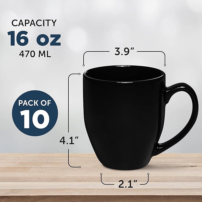 DISCOUNT PROMOS Large Coffee Cups 16 oz. Set of 10, Bulk Pack - Perfect for Tea, Espresso, Cappuccino, Hot Cocoa - Black