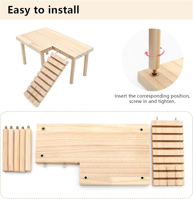 Hamster Wooden Platform with Legs, Small | Small Animal Climbing Ladder, Standing Rat Guinea Perch, Chew Toy, Cage Accessories