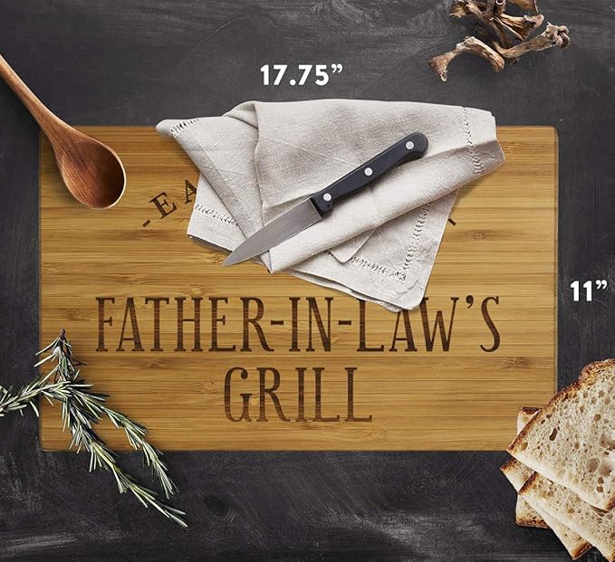 Andaz Press Large Bamboo Wood BBQ Cutting Board Gift, 17.75 x 11-inch, Father-In-Law's Grill, 1-Pack, Laser Engraved Serving Chopping Board Christmas Birthday Chef Kitchen Ideas