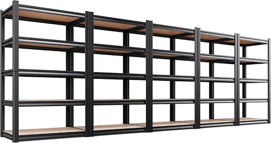 Set of 5 Garage Shelving Heavy Duty Storage Shelves, Metal Adjustable Shelving Unit, Utility Garage Organizer Shelf for Basement, Pantry, Kitchen, Warehouse,15.7" D x 35.4" W x 71.2" H