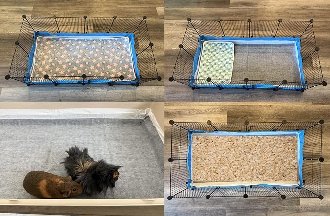 12pk - 47"x24" Disposable Guinea Pig Cage Liner (4'x2') for Midwest, C&C | And Hard Bottom Cages - Bamboo Charcoal Odor Control - 4 Corner Sticky Pads - No SAP for Small Animal Safety