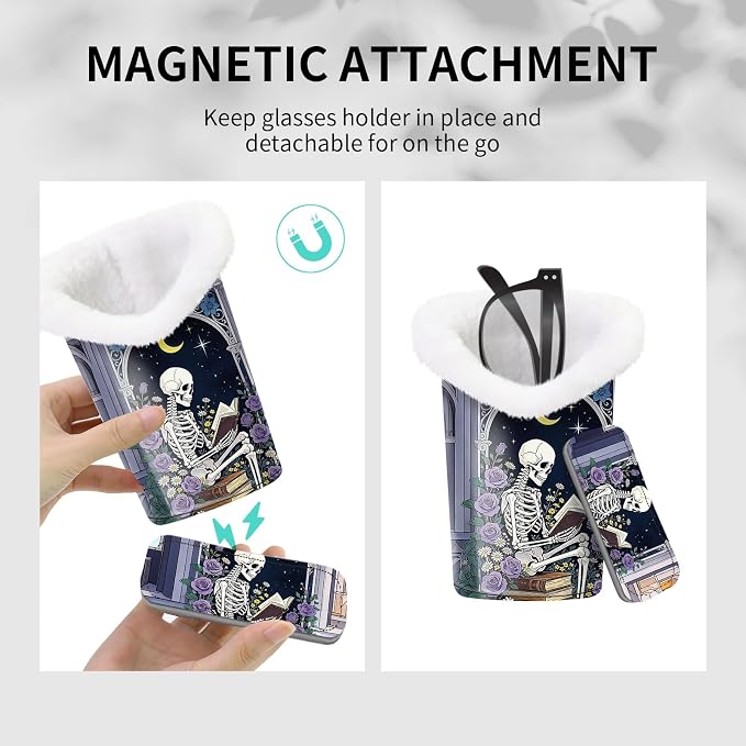 Plush Lined Eyeglasses Holder, Cute Magnetic PU Leather Glasses Stand Case for Women Men Kids