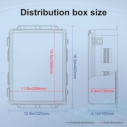 Outdoor Electrical Junction Box, ABS Water Resistant Enclosure with Internal Mounting Panel & Hinged Cover (16.5" H x 12.6" L x 6.1" W)