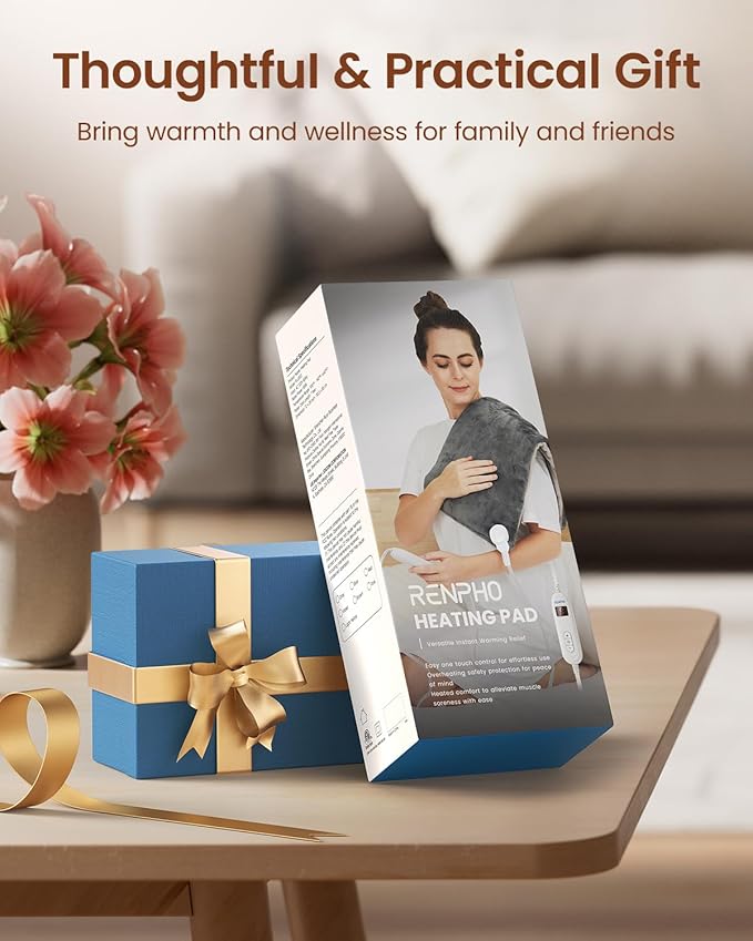 RENPHO XL Electric Heating Pads, King Size Heating Pad for Back Pain & Cramps Relief, FSA Eligible HSA Store, Mothers Day Gifts for Mom Wife, ETL Certified, Auto Shut Off, 12" x 24" Red