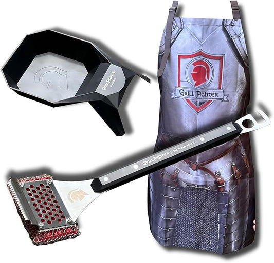 Grill Brush Combo Pack – Grill Cleaner & Scrubber for Outdoor Grills, BBQ Cleaning Tool, Steel Bristle-Free Brush, Grilling Apron – BBQ Accessories for Men & Women