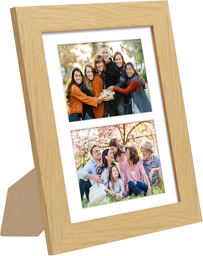 8.5x11 Picture Frame Display 2 opening Double 5x7 Picture Frame Collage,Multi Photo Frame with Mat,Plexiglass,Horizontal and Vertical Formats for Wall Decor,Natural Wood Grain
