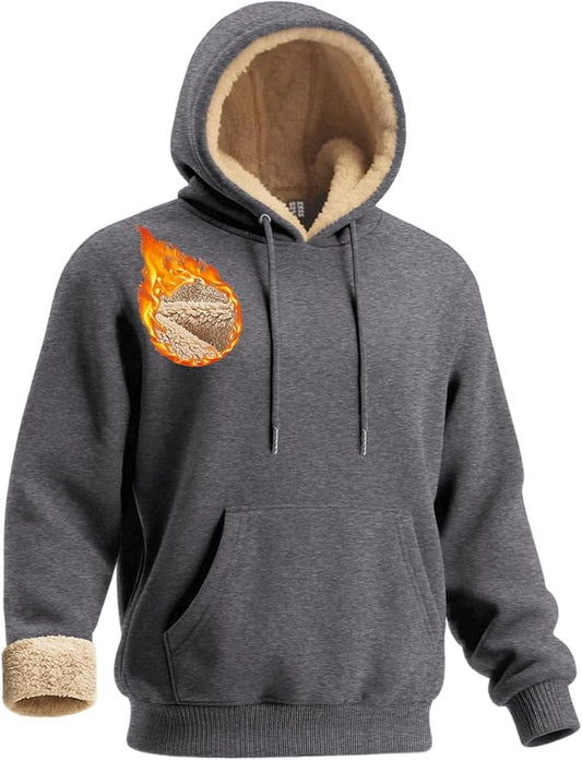 Boladeci Men's Sherpa Lined Hoodie Sweatshirts Heavy Fleece Cotton for Winter Cold Weather