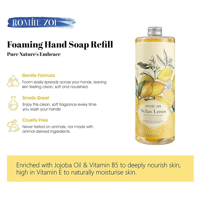 ROMIIE ZOI Foaming Hand Soap Refill, Lemon, Gentle & Moisturizing Formula, 1 L/ 33.8 FL OZ