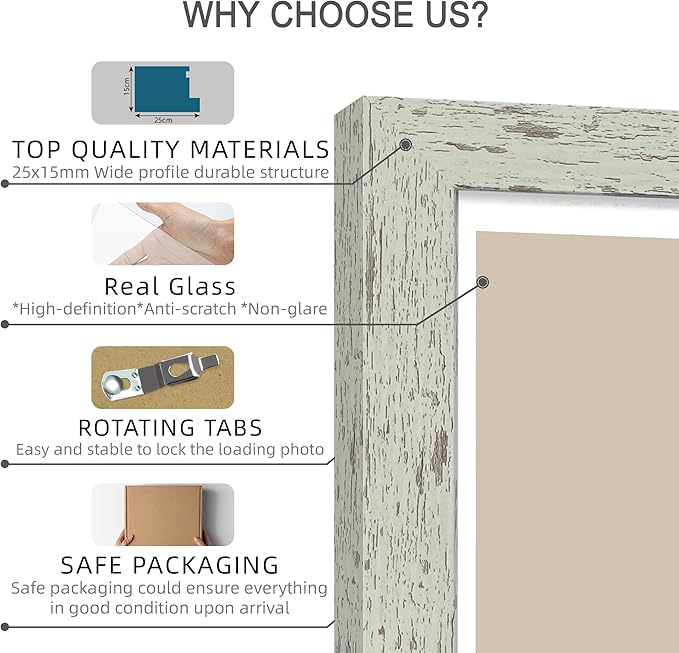 11x14 Picture Frame Set of 4, Made of Real Glass and Sage Green Wooden Frame, Display 8x10 Pictures with Mat or 11 x 14 Posters without Mat for Wall Mounting, Gallery Photo Frames