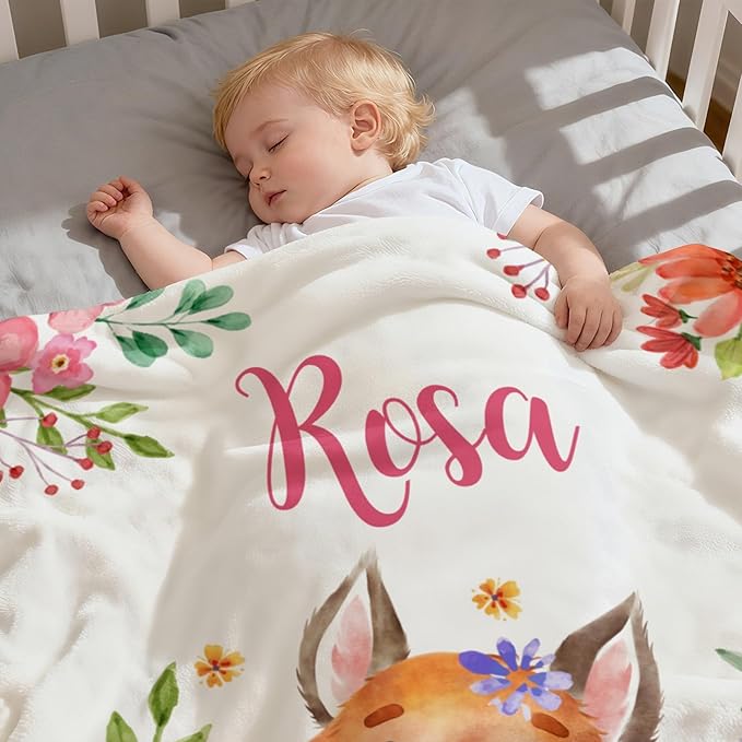 Personalized Fox Blankets for Baby Girls, Customized Blankets Newborn Baby Girl, Personalized Girls Blanket with Name, Newborn, Nursery Decor Girl, 30"x40"