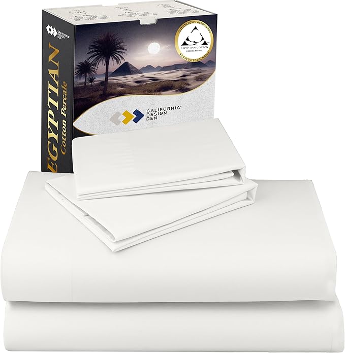 California Design Den California King Sheets Deep Pockets Set - Certified 100% Egyptian Cotton Sheets Set, Lightweight & Crisp Percale, Cool & Durable Luxury Bedding - Ivory
