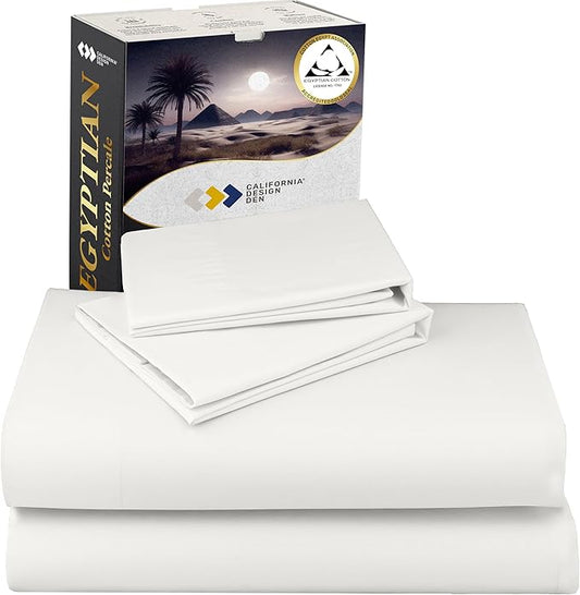 California Design Den Certified 100% Egyptian Cotton Queen Sheets Set - Lightweight & Crisp Percale Sheets Queen Deep Pocket Set, Cool & Durable Luxury Bedding - Ivory