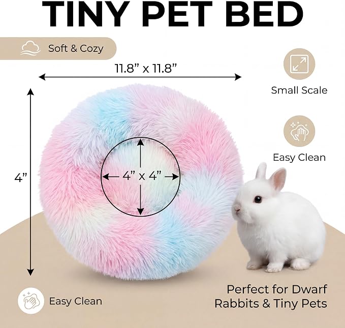 Guinea Pig Bed for Small Animal for Dwarf Rabbits/Hamster/Hedgehog/Ferrets | 11.8 Inch Small Animal Beds Washable，Hideout Soft & Comfortable Donut Bed,Rainbow