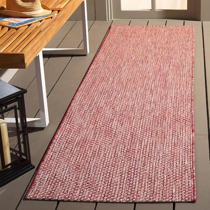 SAFAVIEH Washable Rug Outdoor Courtyard Collection - 2'3" x 8' Runner, Red & Beige, Non-Shedding & Easy Cleaning, Ideal for Patio, Entryway, Mudroom, Hallway, Kitchen (CY8521-36521)