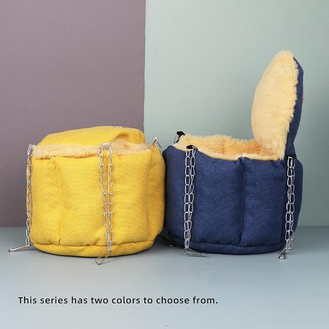 Rat Bed, Sugar Glider Hammock, Rat Bed for Cage, Guinea Pig Hanging Basket Warm Bed, Sugar Glider Pouch Hanging Bed, Small Animals Removable Nest Mat for Hamster, Syrian Hamster (Yellow)