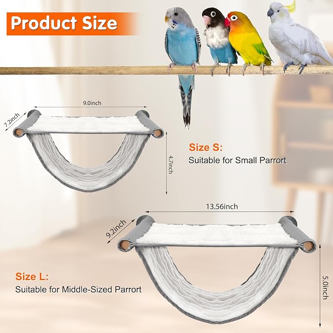 BWOGUE Bird Nest Bed Hanging Hammock, Parakeet Bed for Cage, Cockatiel Bed | Warm Fleece Snuggle Hut, Double-Layer Comfort, Wooden Perch Setup, Washable Hammock