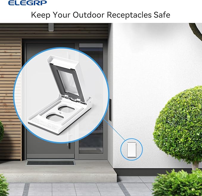 ELEGRP Vertical Outdoor Cover for Duplex Receptacles, Weatherproof Wall Plate, Outdoor Electrical Outlet Cover, Standard Size 1-Gang 4.85” x 2.82”, Thermoplastic, 2 Pack, White