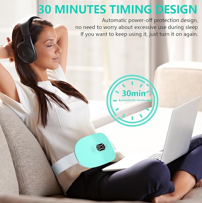 LISACOOL Portable Ccordless Heating Pad for Period Cramps Electric Waist Belt Device Portable Heatings Pad with 3 Heat Levels and 3 Massage Modes Birthday Gifts for Women and Girls (Sky_Blue)
