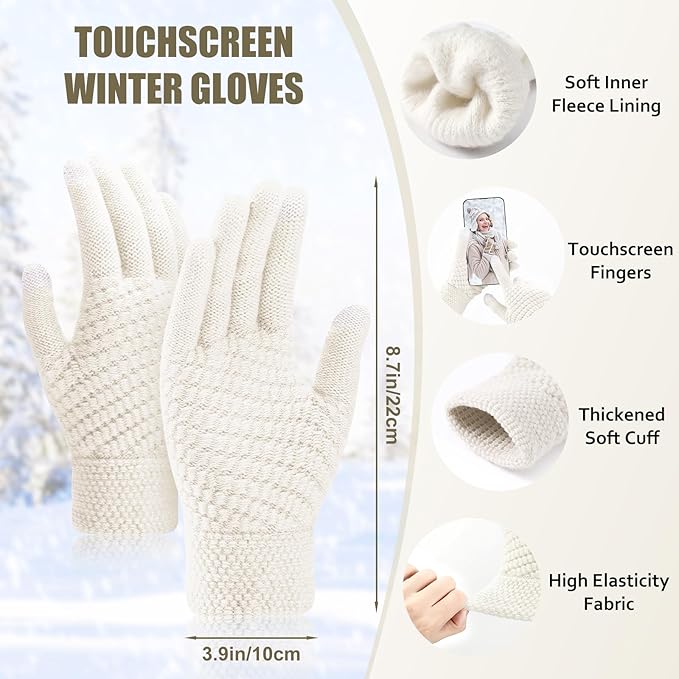 Winter Beanie Hat Scarf Gloves Set, Winter Clothes for Women, Fleece Lined Hats Touchscreen Gloves Thick Neck Warmer
