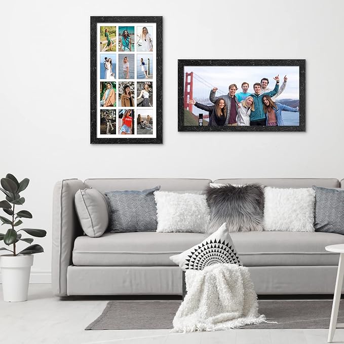 13x25 Picture Frame Display 12 opening 4X6 Picture Frame Collage,Multi Photo Frame with Mat,Plexiglass,Wall Mount Decor,Black Wood Grain