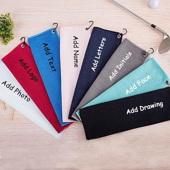 Customized Golf Towels,Personalized Custom 16"x24" Towel Waffle Pattern Carabiner Clip,Photo/Picture/Text/Name/Logo Printed & 2 Sides Customizable,Durable Quality Absorbent Quick Dry,Bulk 1,50 Pcs