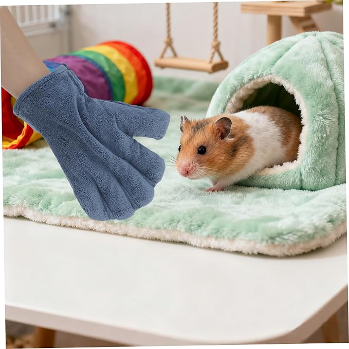 VOSAREA Calming Bite Proof Glove Navy Coral Fleece Small Animal Handling Glove for Chinchilla Ferret Hedgehog Care and Grooming Supplies