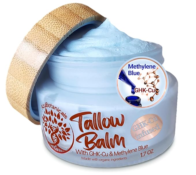 Copper Peptide GHk-Cu & Methylene Blue Infused Whipped Grass Fed Tallow Balm, Fine lines, Wrinkles, Eczema, Acne, Full body Moisturizer, For All Skin, With Organic Ingredients 1.7oz
