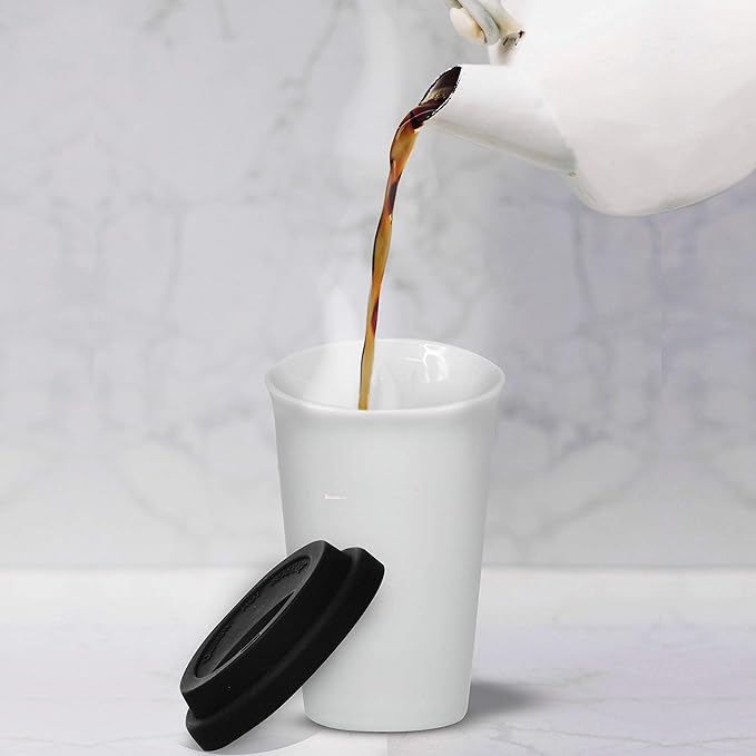 DISCOUNT PROMOS 11 oz. Double Wall Ceramic Tumblers with Lid - 6 Pack - Black