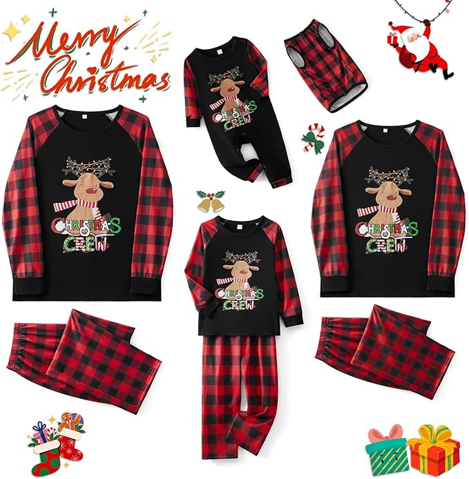 Matching Family Christmas Pajamas Set Elk/Tree/Plaid Holiday Sleepwear Xmas Family Jammies