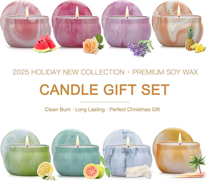 8 Pack Scented Soy Wax Candles for Home, Aromatherapy Candle Gift Set for Women, Candles with 8 Floral & Fruity Scents – Perfect Christmas & Holiday Gift, Stocking Stuffer & Cozy Home Décor