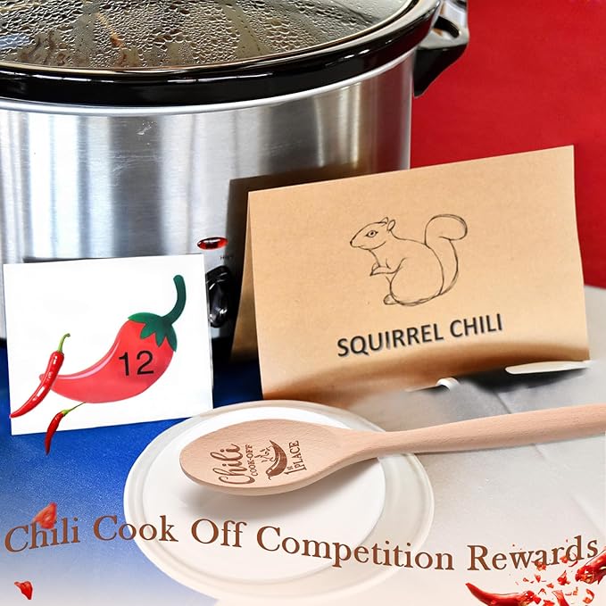 Soaoo Set of 3 Chili Cook Off Trophy Wooden Spoon Prizes Chili Engraved Cooking Spoons for 1st 2nd 3rd Cooking Competition Award(Carved at Spoon Surface)