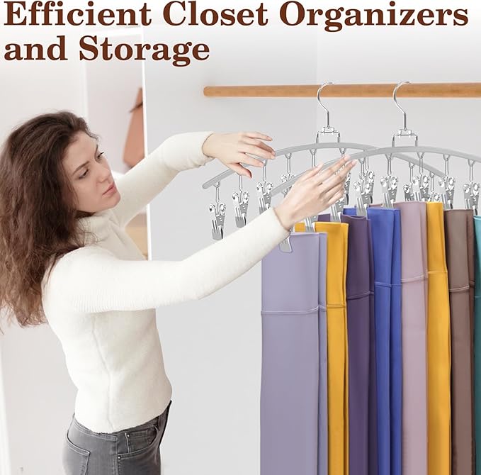 2 Pack Legging Organizer for Closet 360° Swivel, Metal Gym Clothes Organizer w/20 Clips Holds 20 Leggings, Hangers Space Saving, Closet Organizers and Storage, Room Organization Essentials, Grey